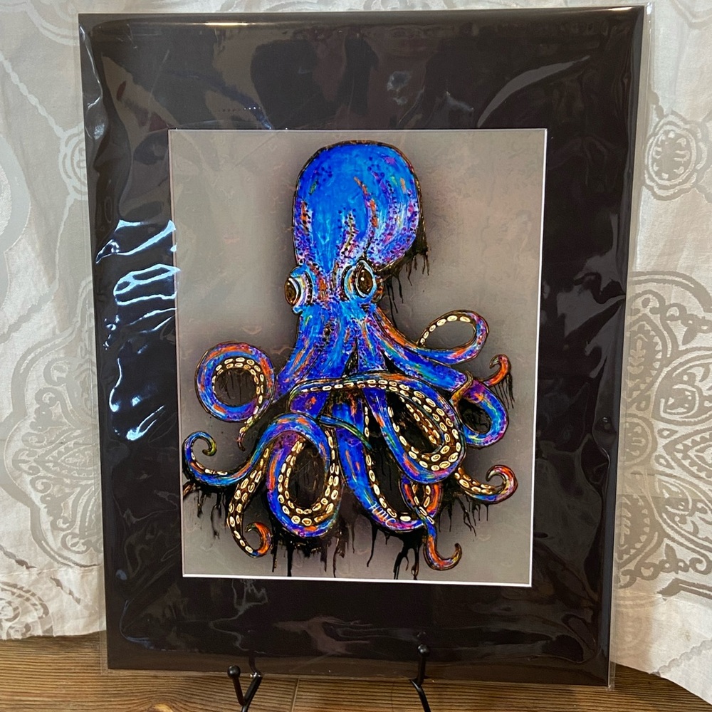 Inky Abstract Octopus 🐙 8x10 with a 11x14 mat